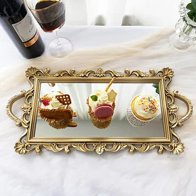Oval/Rectangle Golden Mirror Tray Cake Candle Centrepiece Decorative Xmas Gift • £7.95
