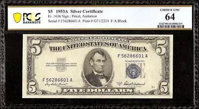 1953 A $5 Silver Certificate Blue Seal Note Choice Unc Paper Money Pcgs 64 • $16.51