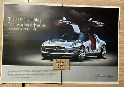 Mercedes SLS AMG 2011 2 LG. PG. Print Ad Advertisement Gull Wing Door Silver • $14.95