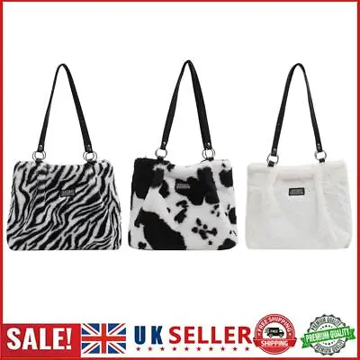 Vintage Zebra Stripes Cow Print Shoulder Bag Women Autumn Winter Plush Handbags  • £8.41