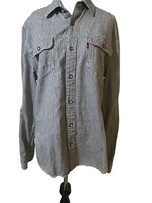 Levi's Blue Denim Railroad Striped Long Sleeve Engineer Double Pocket M • $32