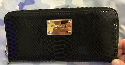 Michael Kors Snake Leather  Zip Around Wallet Black Gold *Missing Middle Tab • $18.37