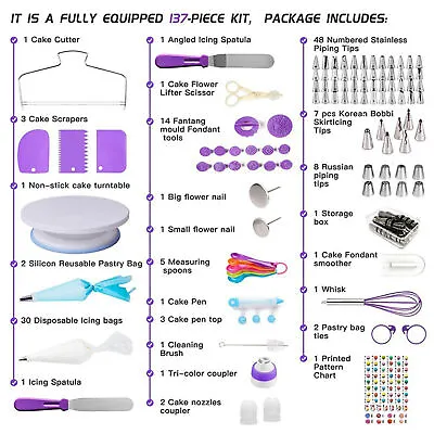 137 Pcs Cake Decorating Set Professional Cupcake Decoration Kit Baking Supplies • £24.89