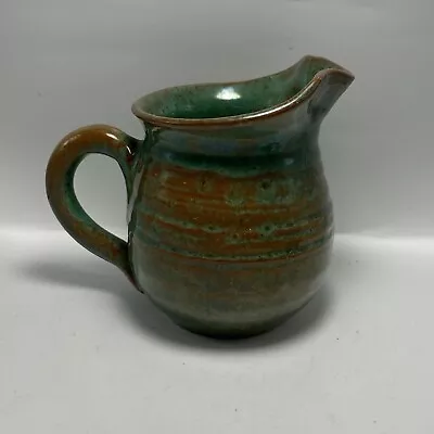 Vintage Redware Pottery Creamer Rowantree Blue Hill ME Mark Green And Brown • $15