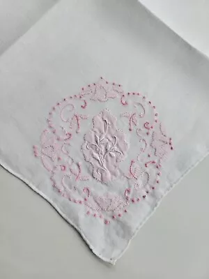 Vintage Ladies Hankie Embroidered Pink Floral • $3.25