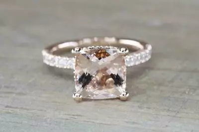 2ct Cushion Cut Peach Morganite Engagement Ring 14k Rose Gold Finish For Women's • $72