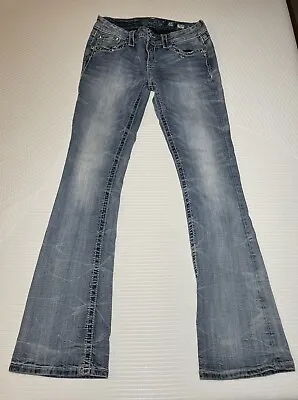 Miss Me Signature Boot Cut Jeans Womens 29 Light Blue Denim Bling Designer Wear • $25
