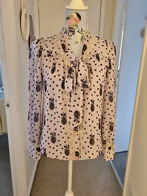 Max C London Long Sleeved Peach/Pink And Black Blouse Size Small UK8/10 • £5