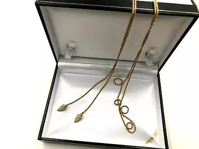 Very Long Vintage Lariat Necklace Flapper Girl Paved Cones Arrow-ends Gold Chain • $19.99