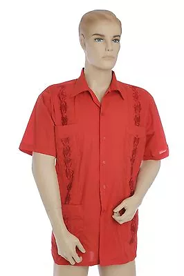 Mens Guayabera Shirt Short Sleeve Mexican Wedding Cigar Brick • $22.96