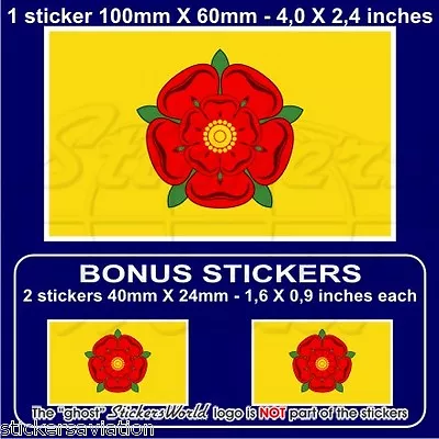 LANCASHIRE Flag Red Rose Of Lancaster UK 100mm (4 ) Sticker Decal X1+2 BONUS • £2.40