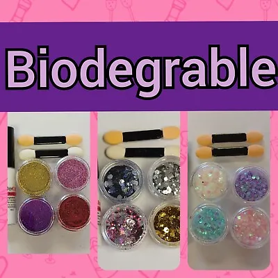 Biodegradable Glitter Set Chunky Festival 4 Pots + 1 Glue Face Eye Body Cosmetic • £7.99