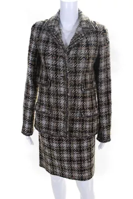 Chanel Womens 05A Tweed Pencil Skirt Suit Black Brown Wool Size FR 38 • $1638.01