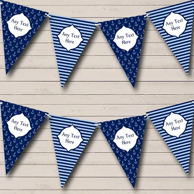 Party Banner Bunting Blue Anchor Stripes Nautical Sailing Beach Seaside • £8.49