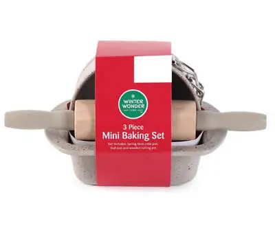 White & Red Speckled 3-Piece Mini Bakeware Set Spring Form Pan Loaf Rolling Pin • $20