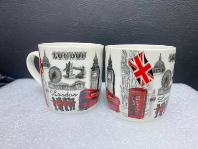 2x London Souvenir Mugs Tea Coffee Ceramic Famous Landmark Union Jack Gift • £10.04