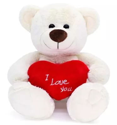 I Love You! 10'' Teddy Bear With Red Heart Soft Plush Bear Doll Stuffed White • $26.77