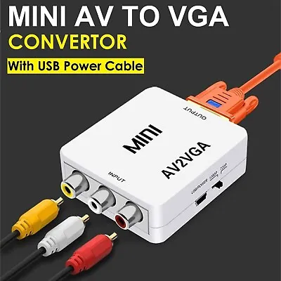 VGA To AV RCA Composite PC To CVBS + Audio Converter Adapter Box With USB Cable • $20.49