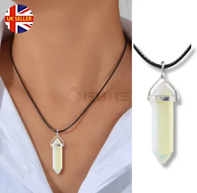 £3.99 • Buy Bullet Shaped White Crystal Hexagonal Point Cut Pendant Leather Necklace Jewelry