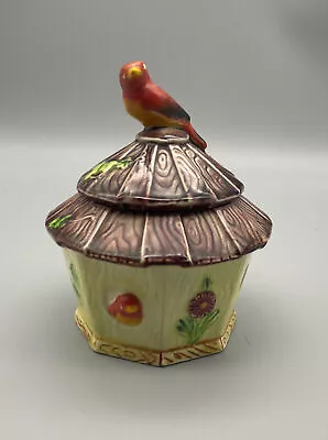 Vintage Marutomoware Majolica Pottery Octagonal Bird House Preserve Pot Japan • £15