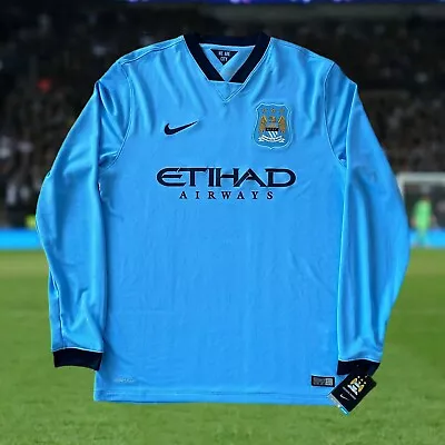 NWT Manchester City 2014/15 L/S Authentic Home Soccer Jersey Large Nike 611054 • $169.95