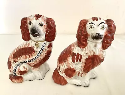 Antique Victorian Pair Of Non Matching Staffordshire FlatBack Spaniel/Wally Dogs • £35