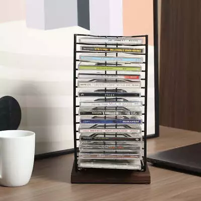 Metal Wire And Wood Base Compact Disc Holder Vertical Storage CD Display Rack • £41.45