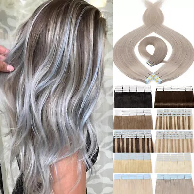 Thick 200G Tape In European Remy Human Hair Extensions Full Head Skin Weft Ombre • $32.15