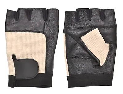 Genuine Leather Half Finger Gloves Classic Retro Style Bus Car Driving Working  • £5.99