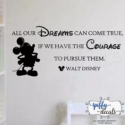 Mickey Mouse Walt Disney Dreams Come True Pursue Vinyl Wall Decal Decor Quote  • $18.08