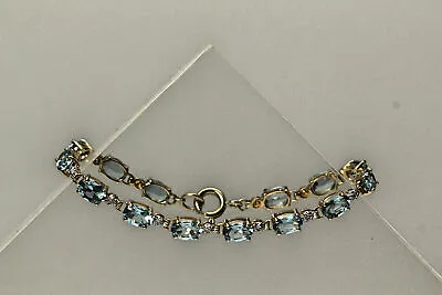 Blue Topaz 14k Yellow Gold Tennis 6.75  Long Bracelet 8.6 Grams (BR4633) • $459