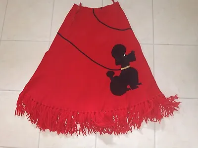 Vtg Red Wool Black Poodle Skirt Rhinestone Eyes Collar Size Sm 24  Waist Fringed • $19.99