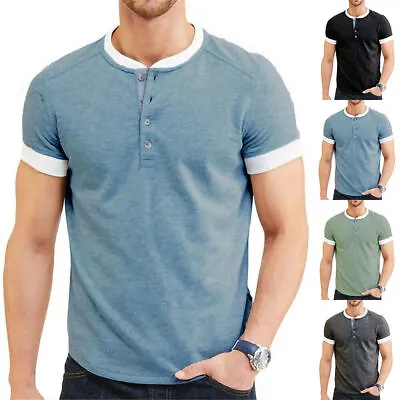 £11.87 • Buy Mens Short Sleeve Henley T-Shirts Tops Summer Casual Front Buttons Blouse Tee