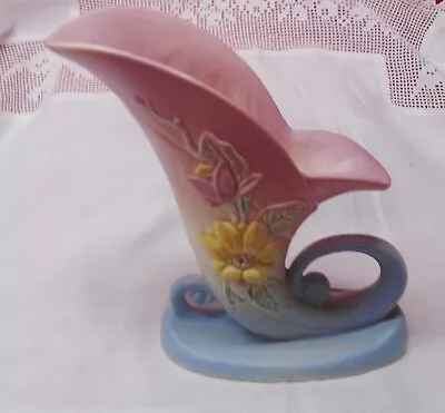 VTG Hull Art Pottery USA 19-8 1/2 'Magnolia' Cornucopia Vase Pink Blue Yellow • £14.42