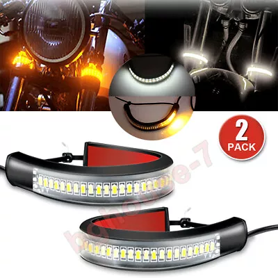 2X Motorcycle Flowing Amber LED Fork Turn Signal Strip Light For Harley Davidson • $8.49