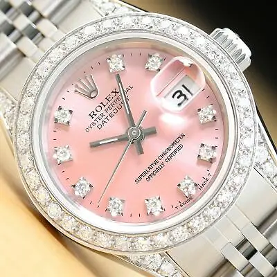 Ladies Rolex Datejust 69174 Pink Factory Diamond Dial & Steel Quickset Watch • $8857.54