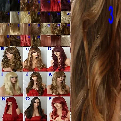 £12.50 • Buy Long Curly Straight Wavy Wigs Ladies Fashion Plum Red Brown Black Blonde Wig