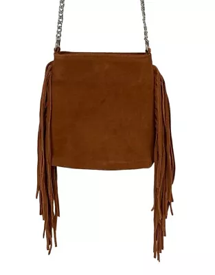 Ecote Suede Fringe Crossbody Bag Chain Strap Brown • $14.40