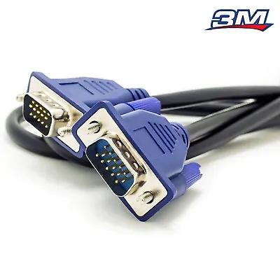£2.96 • Buy 3Meter VGA/SVGA Male To Male HIGH QUALITY Cable Lead MONITOR TV LCD PROJECTOR UK