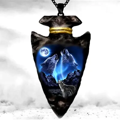 Wolf Arrow Head Triangle Necklace Pendant Punk Hip Hop Gift Men Vintage Blue New • $13.98