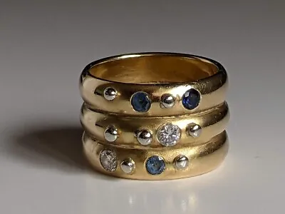 18ct Yellow Gold Ring Wide Band Diamond Sapphire 13.5g Size K • £750