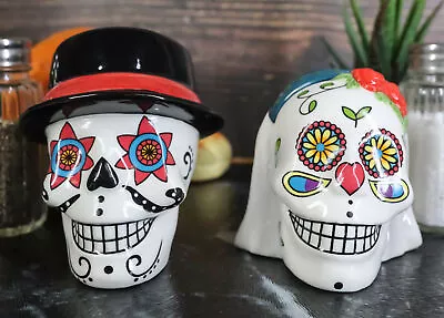 Traditional Wedding Couple Sugar Skulls Day Of The Dead Salt Pepper Shakers Set • $16.99