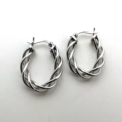 9ct Gold Twist Hoop Earrings 9k White Gold Hallmarked Twist Design Hoops • £98