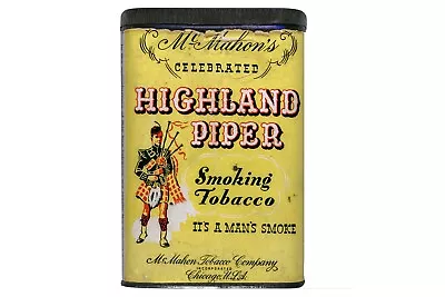 Rare 1930s “Highland Piper”  Hinged Paper Label Pocket Tobacco Tin In Exc Cond • $80