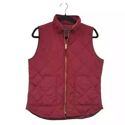 J. CREW Quilted Puffer Vest M Cranberry Maroon Red Gold Zip Classic Quiet Luxury • $28