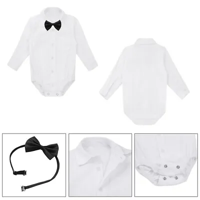 Infant Baby White Shirt Button Up Romper Bodysuit Boys Gentleman Jumpsuit Summer • $20.55