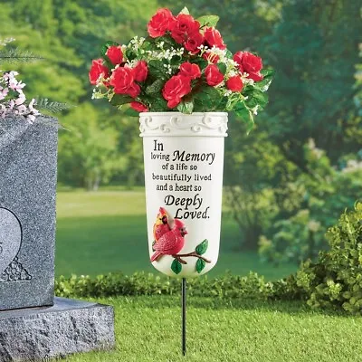  In Loving Memory  Cardinal Theme Loved Ones Lost Memorial Staked Flower Vase • $34.99