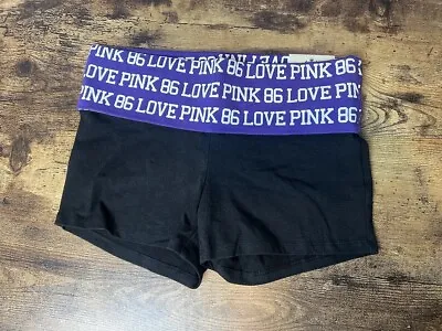 Victoria's Secret Pink Womens Sz Small Athletic Yoga Shorts Black Purple Logo • $19.99