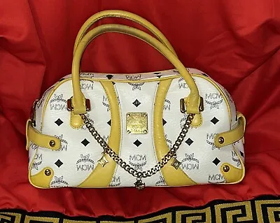 White Yellow Black MCM Boston Speedy Papillon Style Satchel Bag Purse Visetos • $187