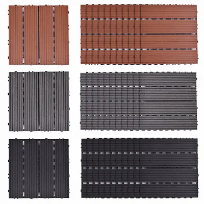 11X Interlocking Decking Tiles Brick Wooden Effect Garden Balcony Tile Flooring • £35.95